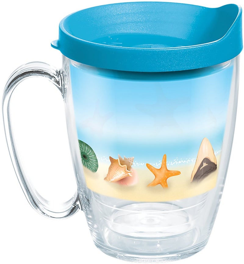 Tervis Shells on the Beach Tumbler with Wrap and Turquoise Lid 16oz Mug, Clear - Image 1